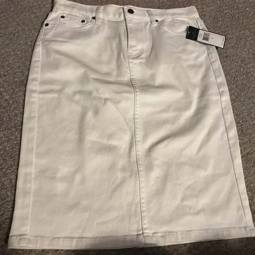 Lauren Jeans Co. Ralph Lauren Women's White Denim Pencil Skirt